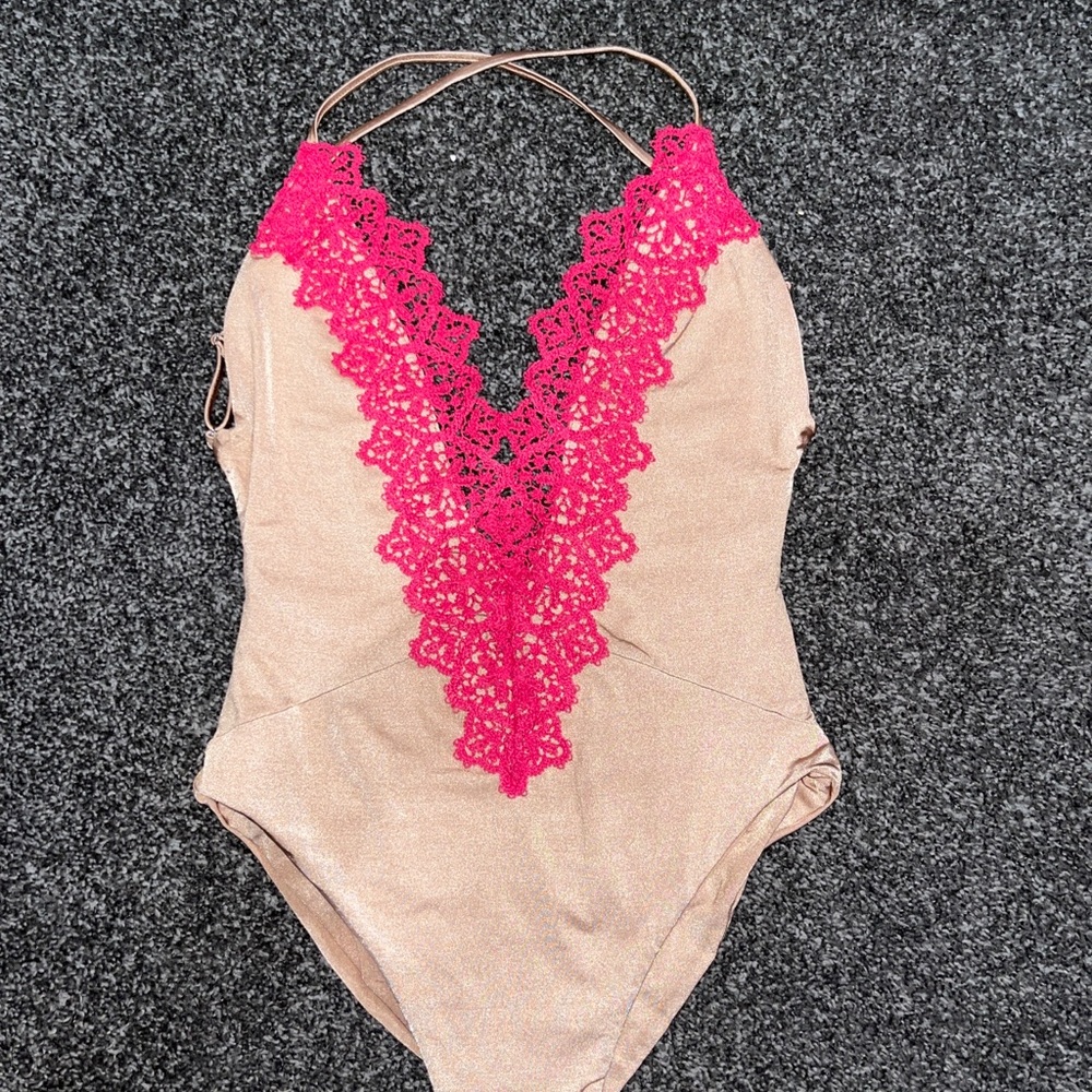BLUE LIFE one piece swimsuit , tan and hot pink size small